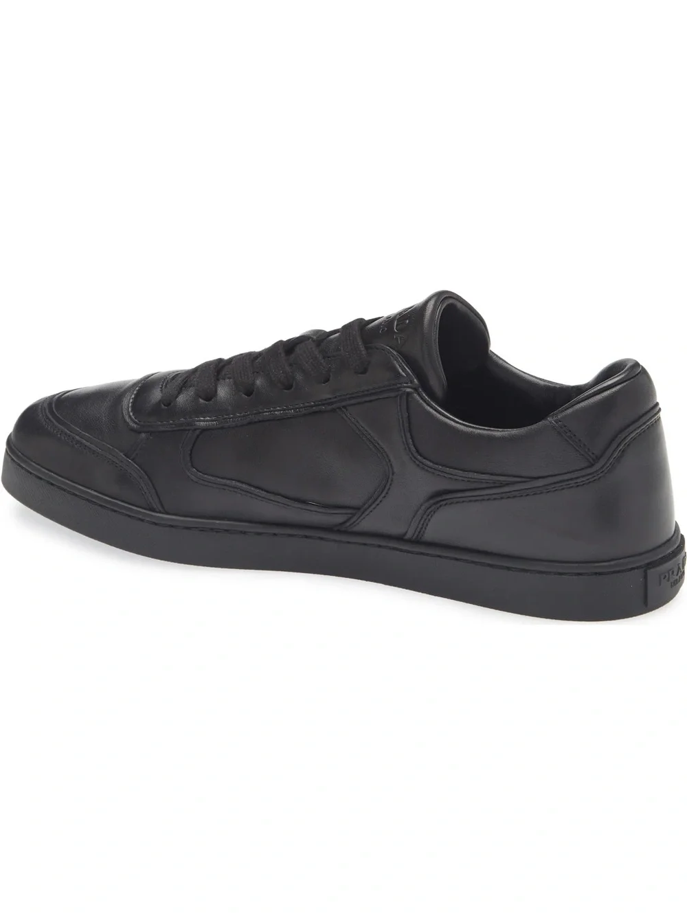 Prada Black Leather Low-Top Sneaker with Gold Logo